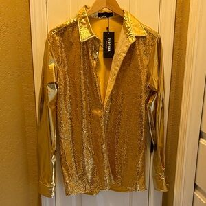 Men's Gold Sequin Button Down Shirt
